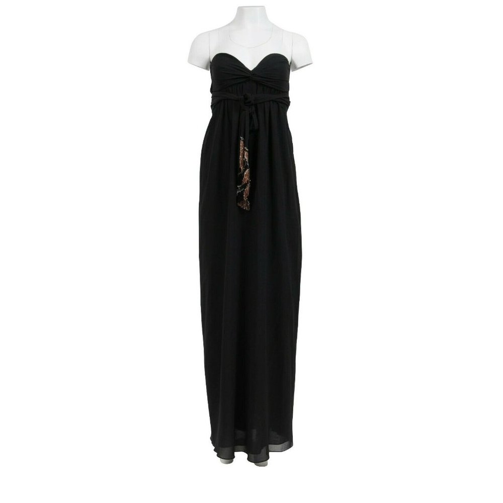 Emilio Pucci Black Silk Stretch Fringe Crystal Tassel Long Dress Size 36 US 6